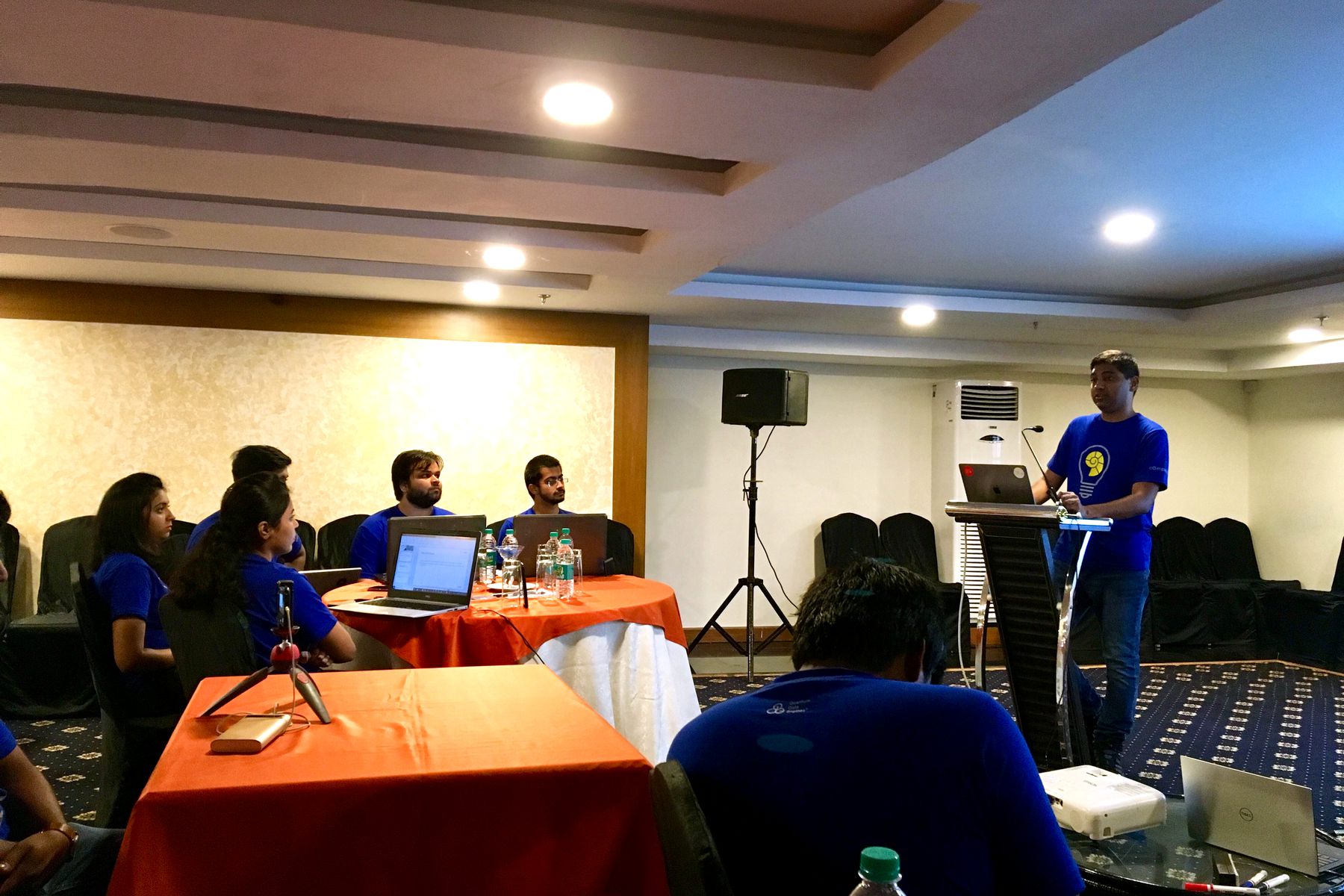 Teams working on their ideas during an Ideathon session